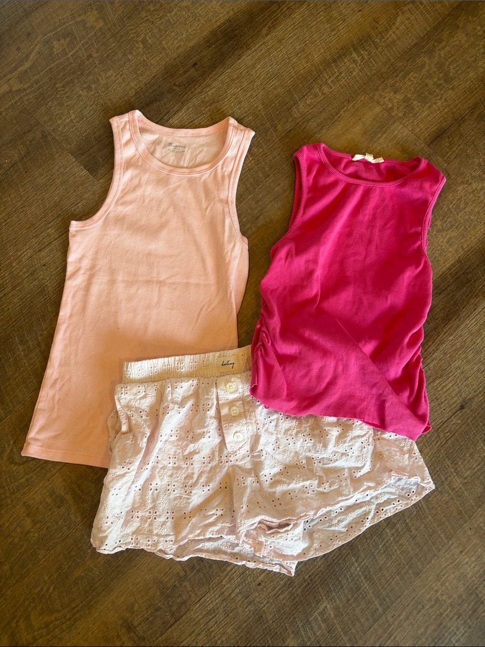 No Boundaries Light Pink & Hot Pink Tank Tops with Pale Pink Eyelet Shorts XS